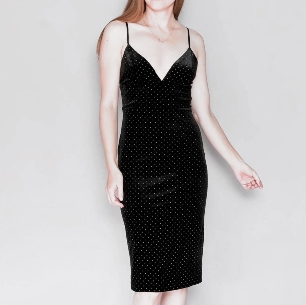 NWT Amanda Uprichard Austria Black Velvet Gold Studded Midi Slip Dress Medium - Picture 17 of 17
